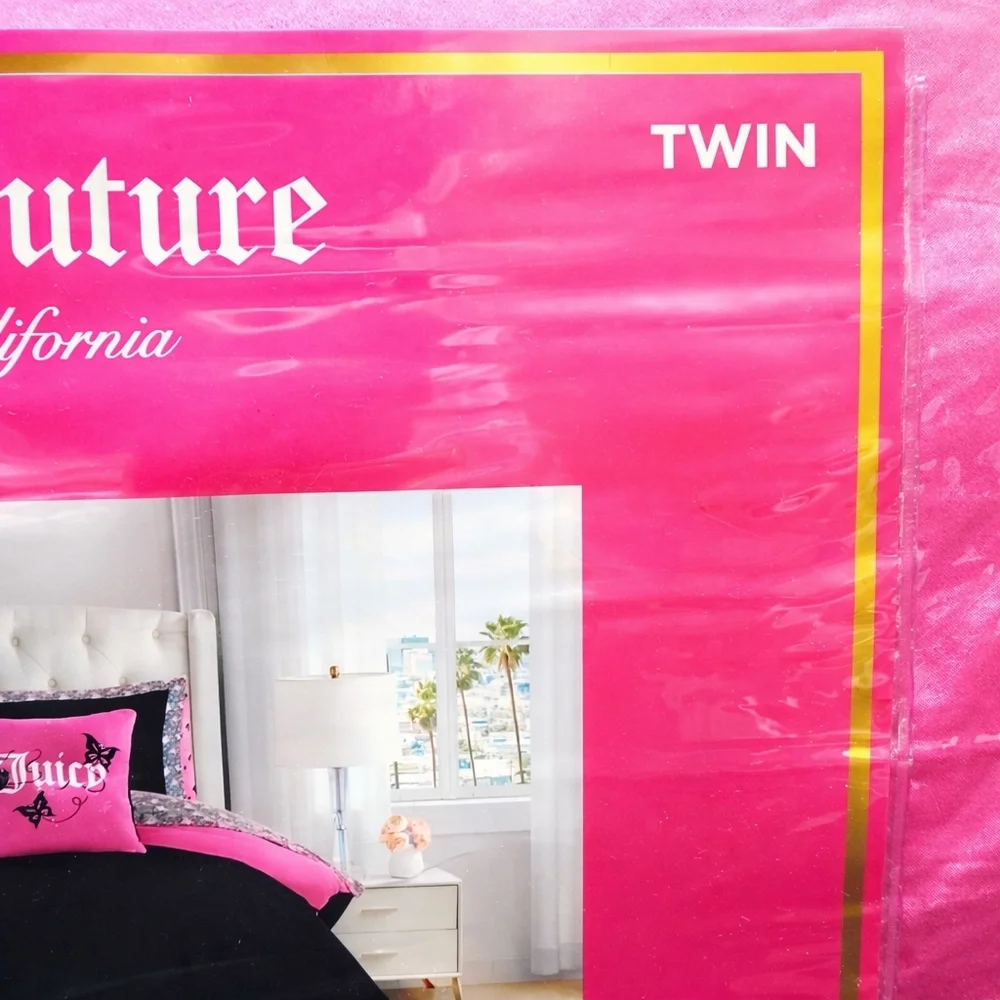 Juicy Couture 6 Piece Reversible Comforter Bed Set Pink & Black / Leopard - New
